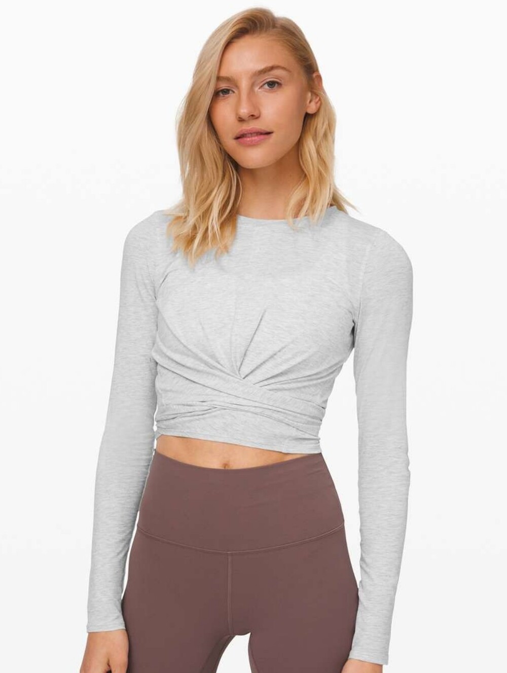 Lululemon Athletica 100% Pima Cotton  Gray Twist-Front Long Sleeve Crop Top 6